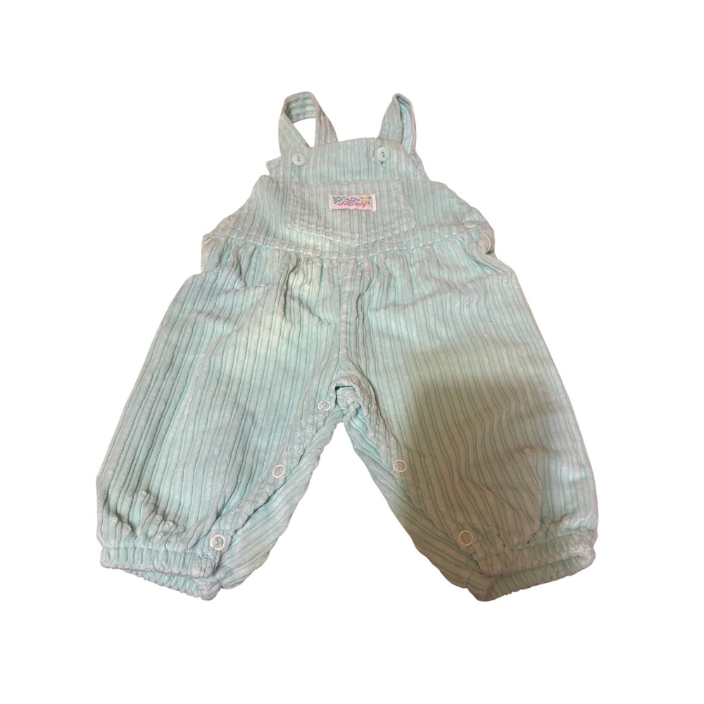 Vintage Liberty Mint Green Corduroy Overalls Baby 6/9 Months Made in USA Floral